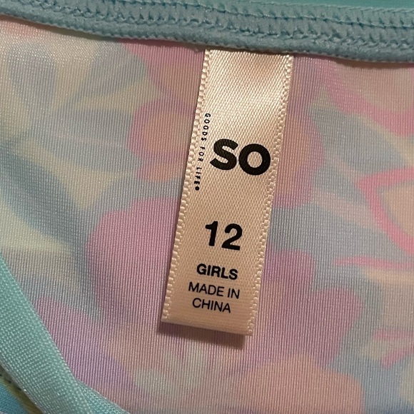 So Light Blue Floral Rashguard 2 Piece Swimsuit Set Size 12 Girls NWT - Picture 8 of 8